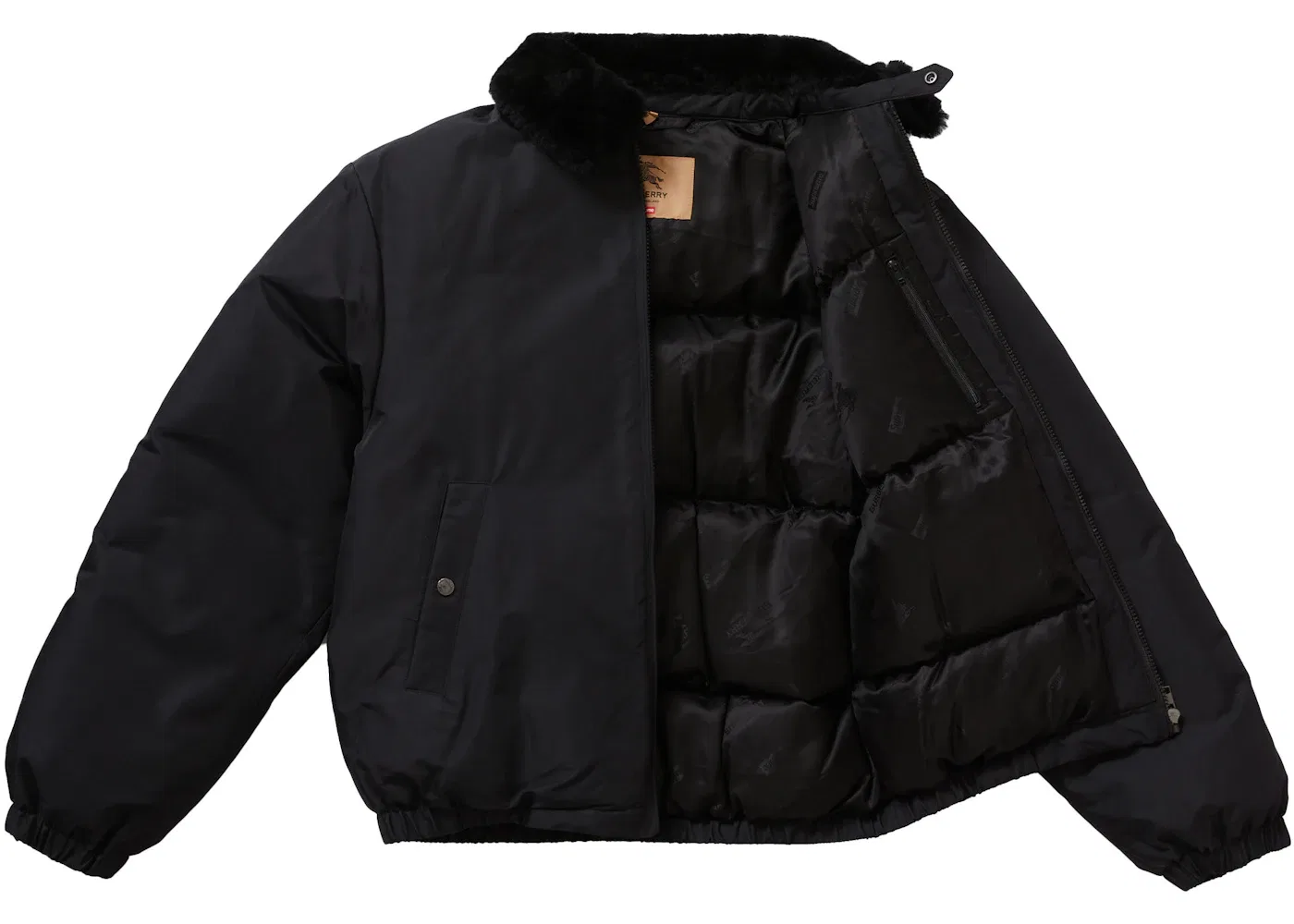 Мужская пуховая куртка с меховым воротником Supreme Burberry Jacket, Black — фото 2
