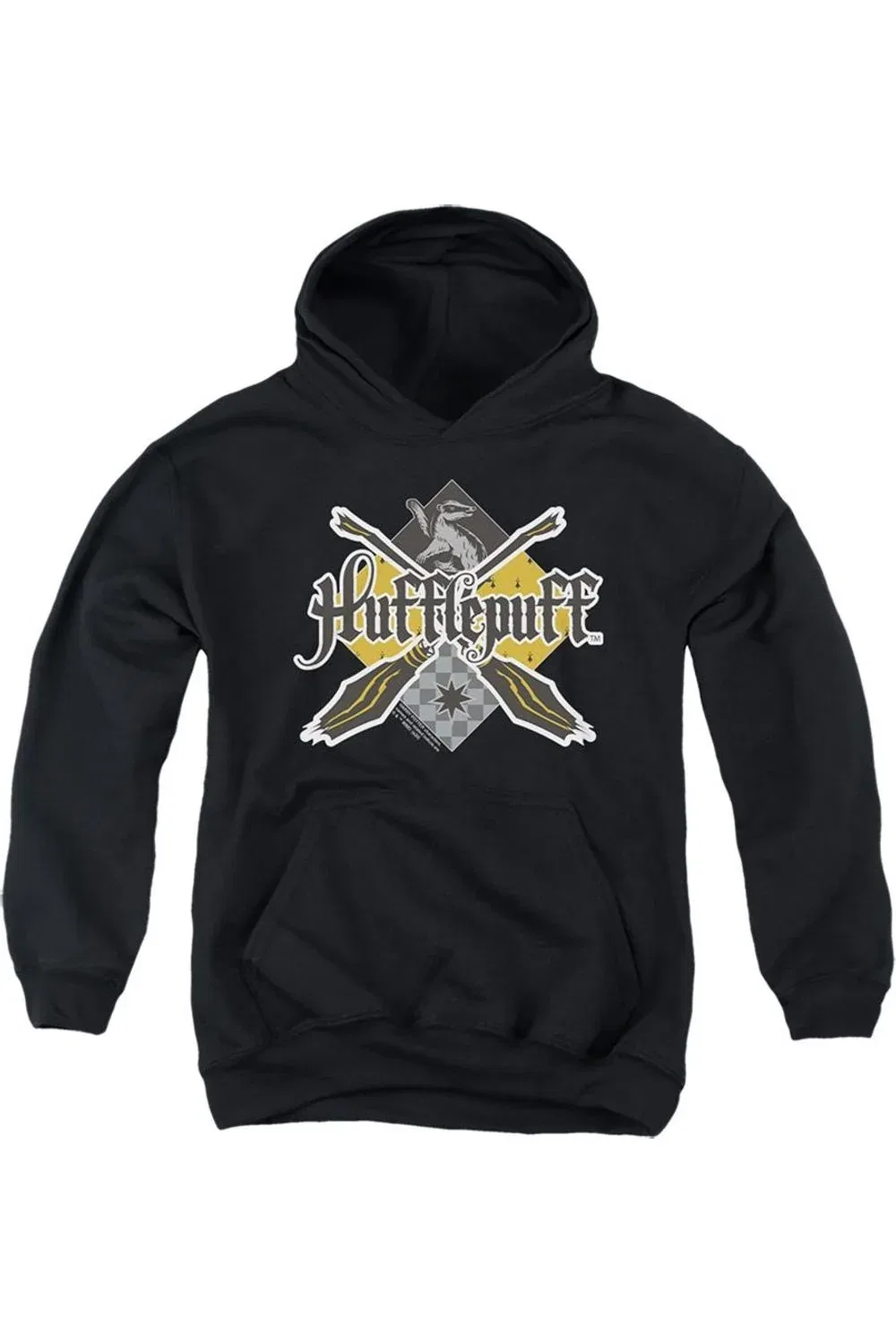 Детское худи с капюшоном с принтом Harry Potter Hufflepuff Broomstick Badger Logo Gildan, черный