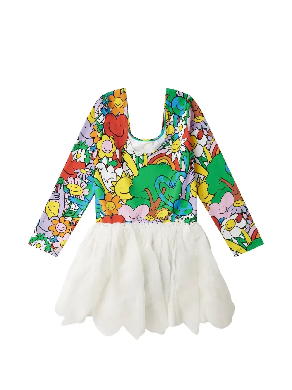 Платье с юбкой из тюля и графичным принтом Stella McCartney Kids, белый