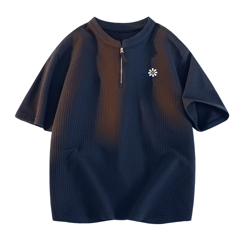 Детский пуловер с полумолнией с принтом Daisy Logo Tonlion, Heather Navy