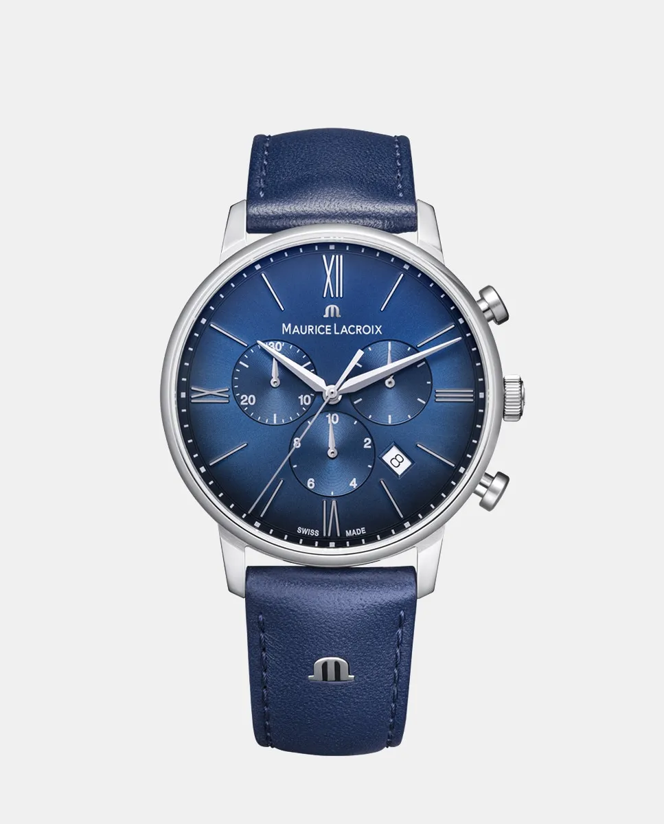 

Eliros EL1098-SS001-410-4 мужские часы хронограф синяя кожа Maurice Lacroix, синий