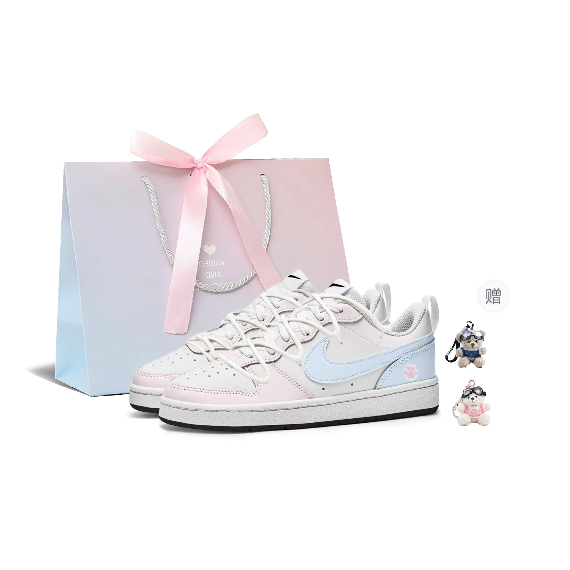 

Nike Детские кроссовки для скейтбординга Court Borough Kitten Meowth, синие, розовые, для подростков