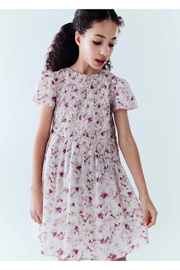 Детское платье для девочек с принтом Mango Kids, Pink — фото 4