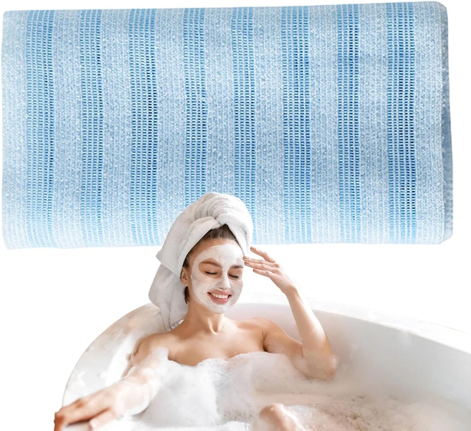Скраб-мочалка для тела с полосатым дизайном, 25x25x3 см, 45 г, Blue Stripes Generic