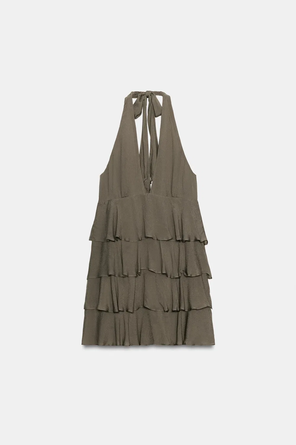 Мини-платье с рюшами и воротником-халтером ZARA, Dark khaki — фото 4