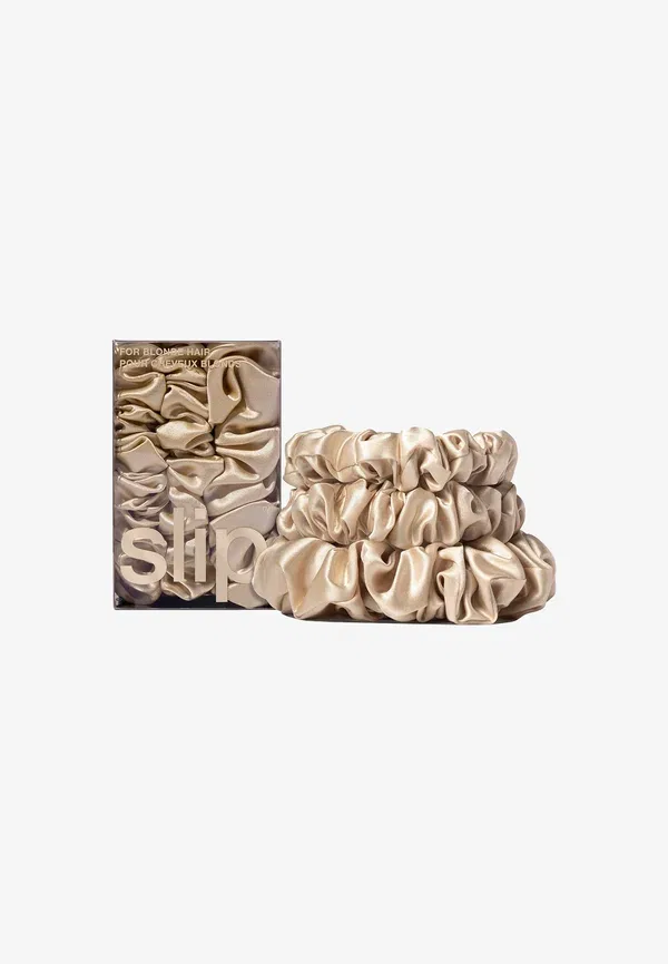 Комплект из 3 резинок для волос Pure silk back to basics assorted scrunchies set, Slip, Blonde — фото 2