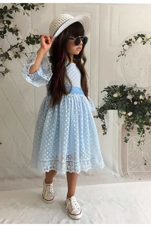 Детское платье для девочек кружевное Delfini Kids, Blue — фото 4