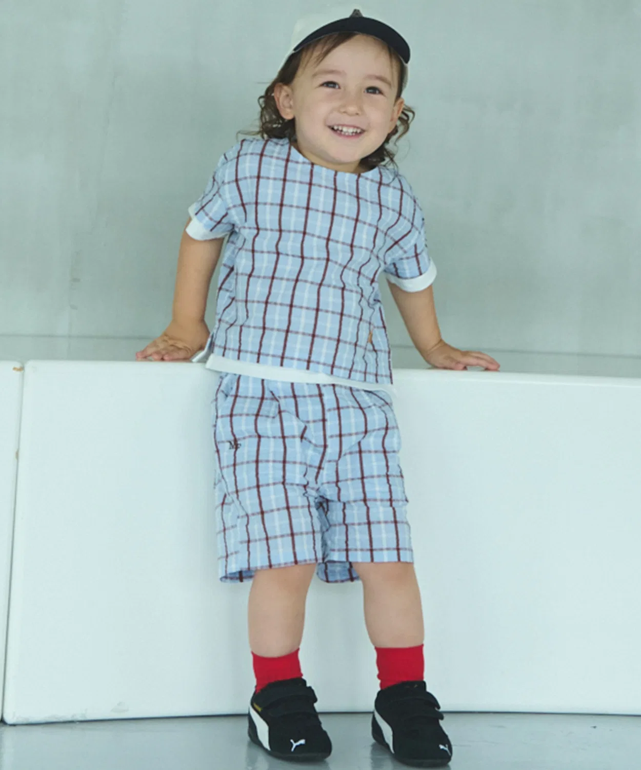 Детский комплект из куртки и шорт с принтом в клетку, модель BOYS Check Set Up, petit main, Blue