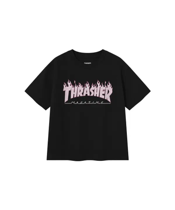 Футболка с принтом пламени, Thrasher Kids, черный