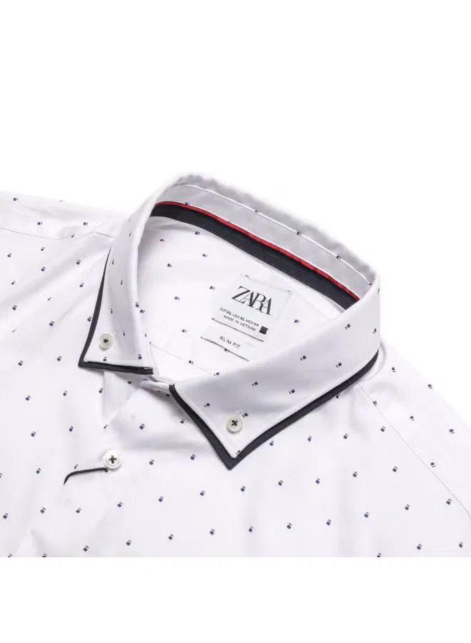 Рубашка минималистичная мужская Zara, бело-синяя — фото 4