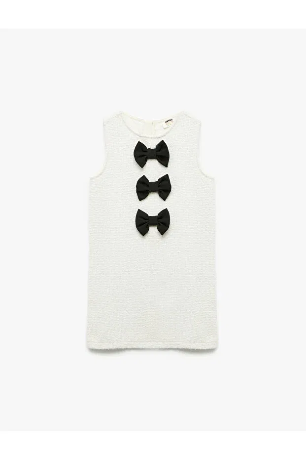 Детское платье для девочек без рукавов Bow Detailed Sleeveless Crew Neck Tweed Gilet Dress Koton, Ecru