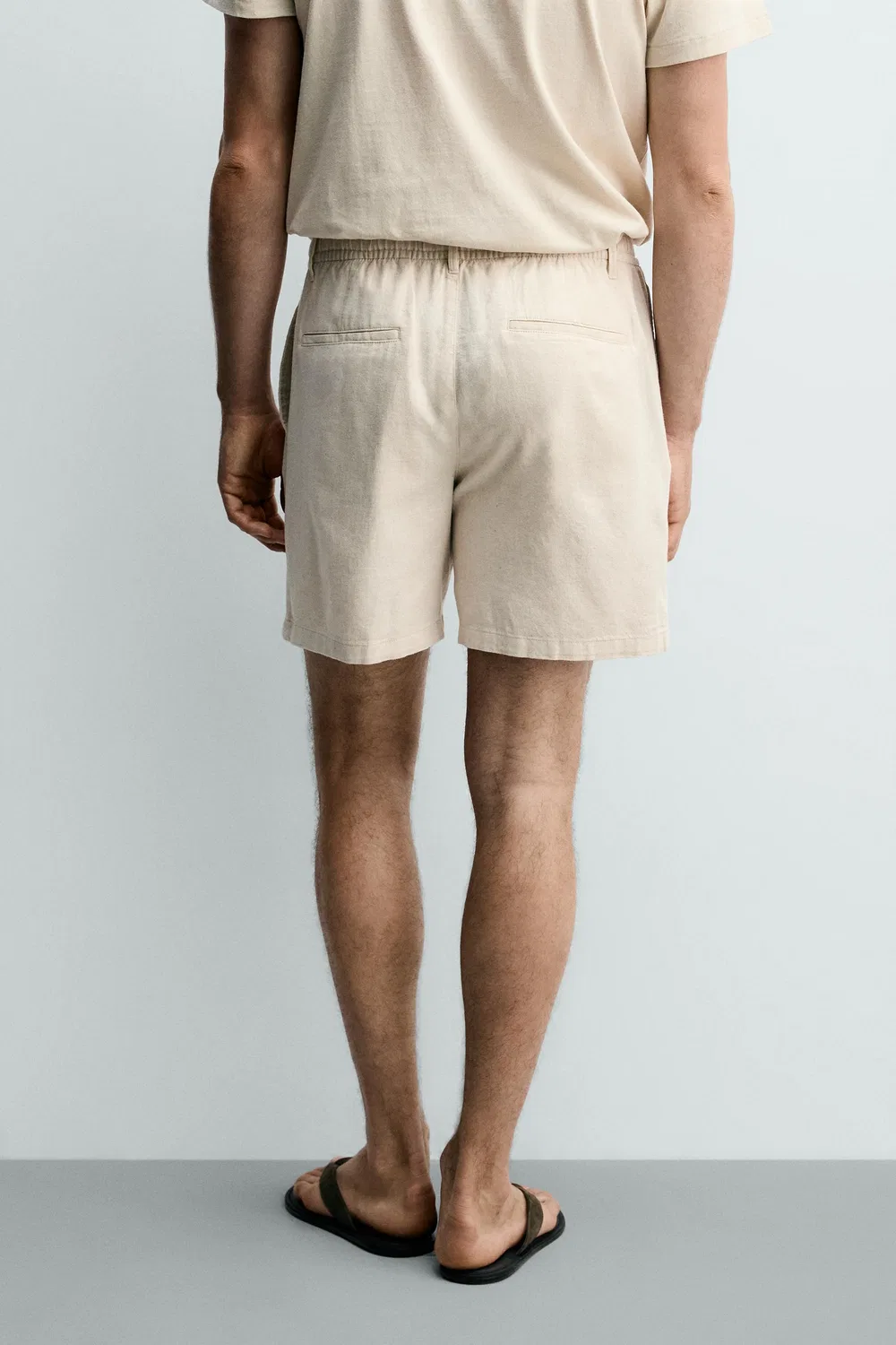 Хлопковые/льняные шорты-бермуды свободного кроя ZARA, Light Beige — фото 3