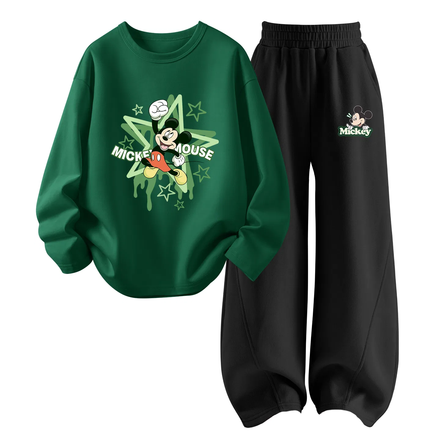 Детский спортивный комплект с круглым вырезом тонкий дышащий Di Winning Ticket Vintage Green + Di Smiling Face Qi Black Disney, Di Winning Ticket Vintage Green + Di Smiling Face Qi Black