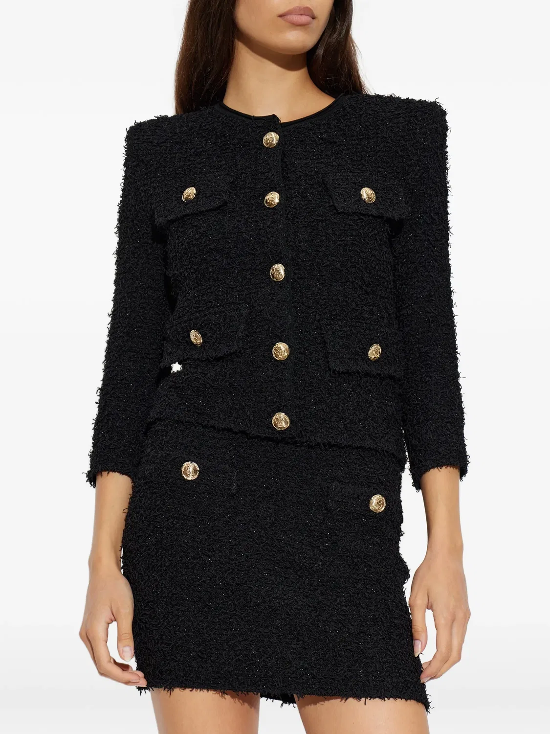 Твидовый жакет с подплечниками Balmain, черный — фото 3