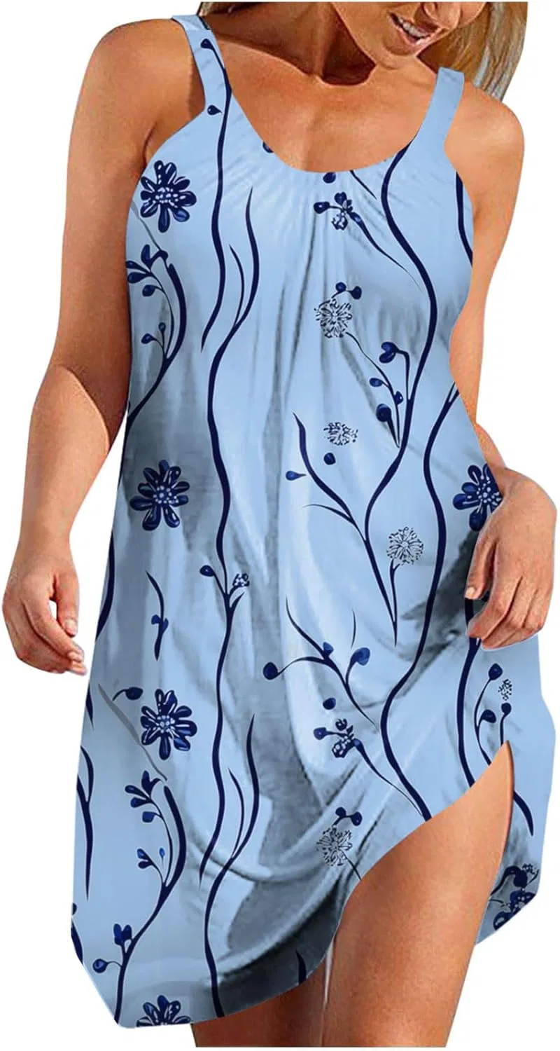 Женское летнее мини-платье V-образным вырезом, A-line, Light Blue