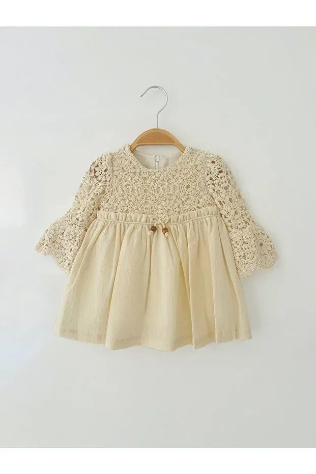 Детское платье для девочек кружевное с длинным рукавом Colored Baby, Beige