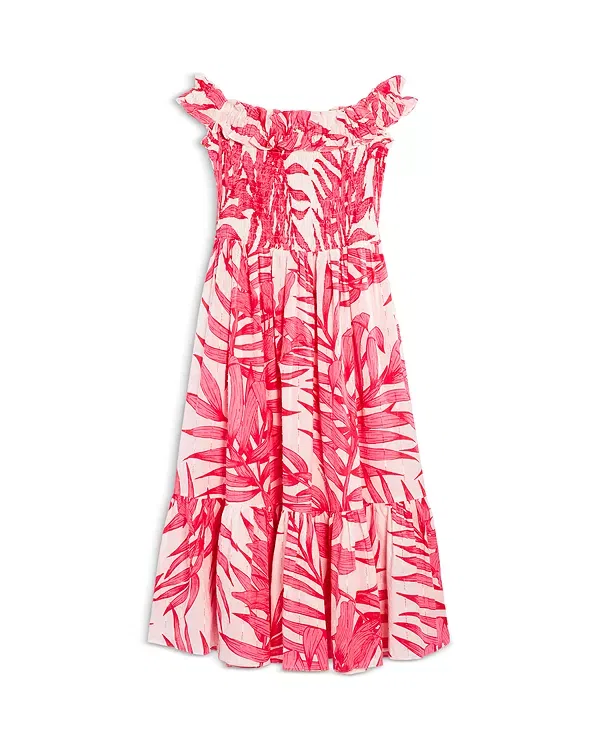 Детское платье для девочек с принтом Palm Leaf Poupette St. Barth, Pink Palm Leaf 3Pf — фото 4