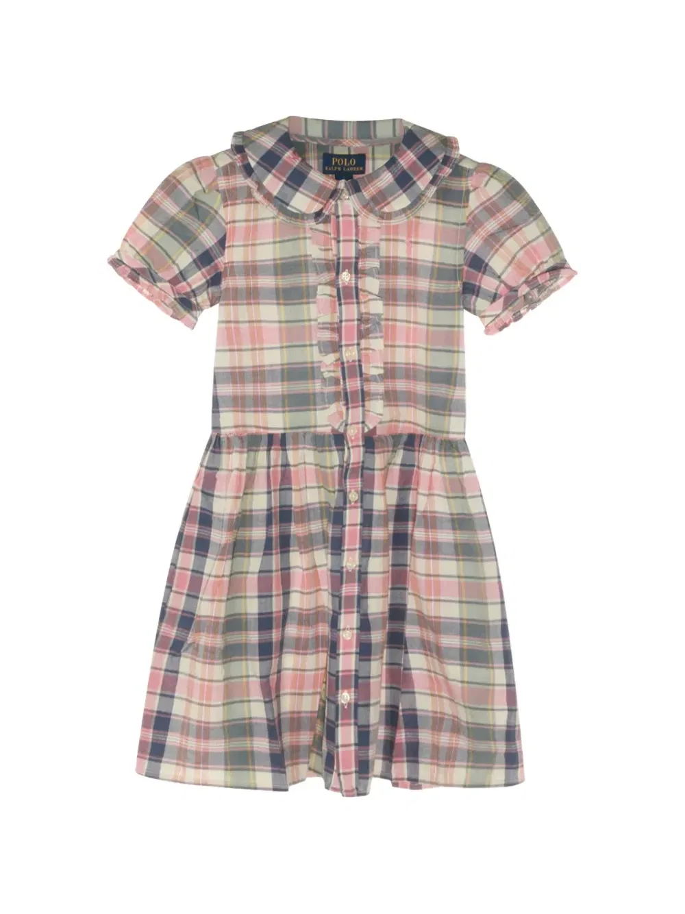 Платье с оборками и клетчатым принтом Polo Ralph Lauren Kids, розовый