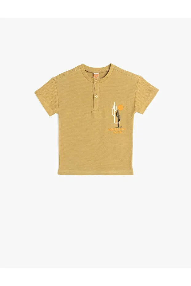 Детская футболка с вышивкой кактуса Cotton Koton, Haki