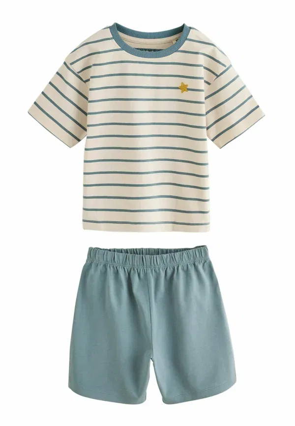 Пижама из хлопка и полиэстера, Regular fit - short pyjamas 3 pack, Next, зеленый, синий, охра — фото 4