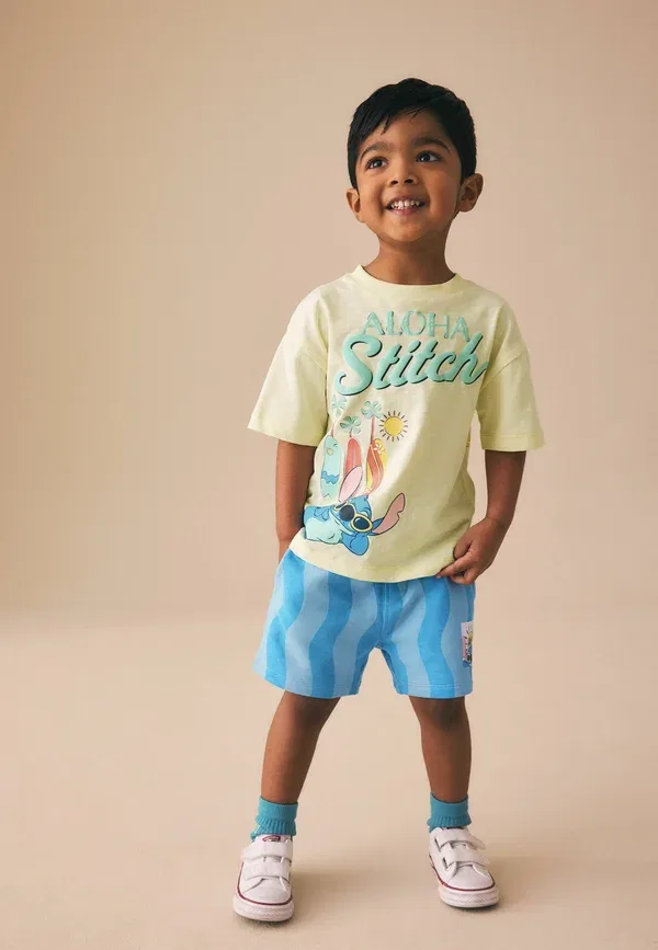 Комплект футболка и шорты с принтом Regular fit - lilo & stitch t-shirt and shorts set, Next, Yellow, желтый — фото 3