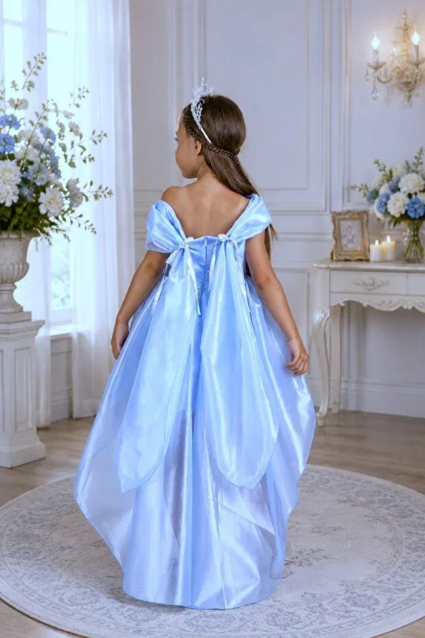 Детское платье для девочек с длинным рукавом Crystal Princess Crowned Long Tail Dekubaby, Blue — фото 2