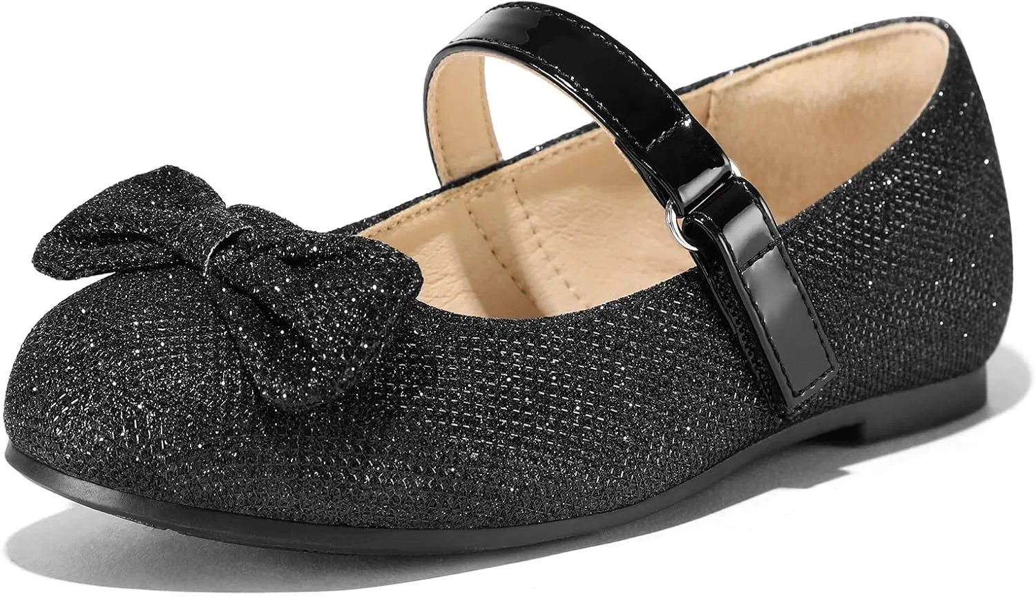 Детские балетки для девочек с бантом нескользящие K KomForme, Black Glitter