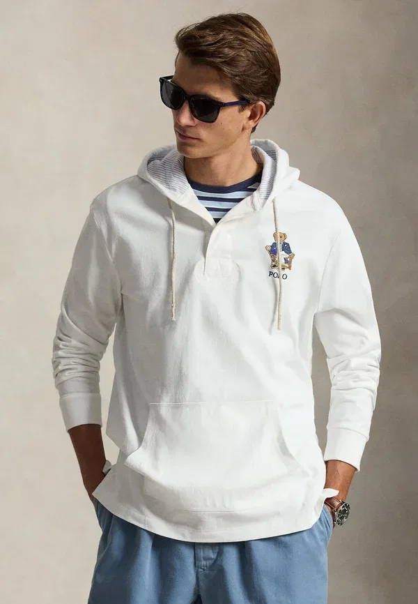 Худи с капюшоном из хлопка Polo bear hooded rugby, Polo Ralph Lauren, белый