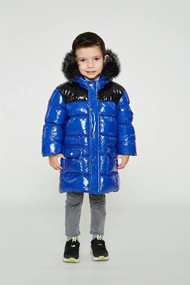 Детское пальто для мальчиков с капюшоном Benitto Kids, Saks - Blue