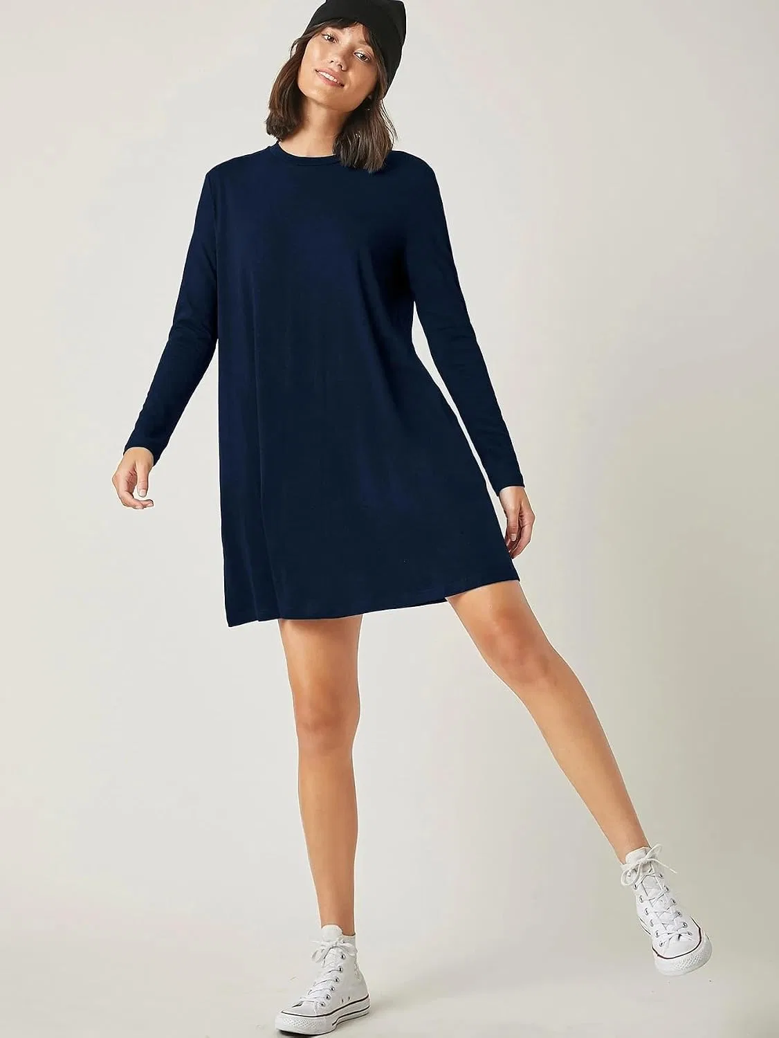 Женское платье-свитер свободного кроя с круглым вырезом, Navy Blue — фото 4