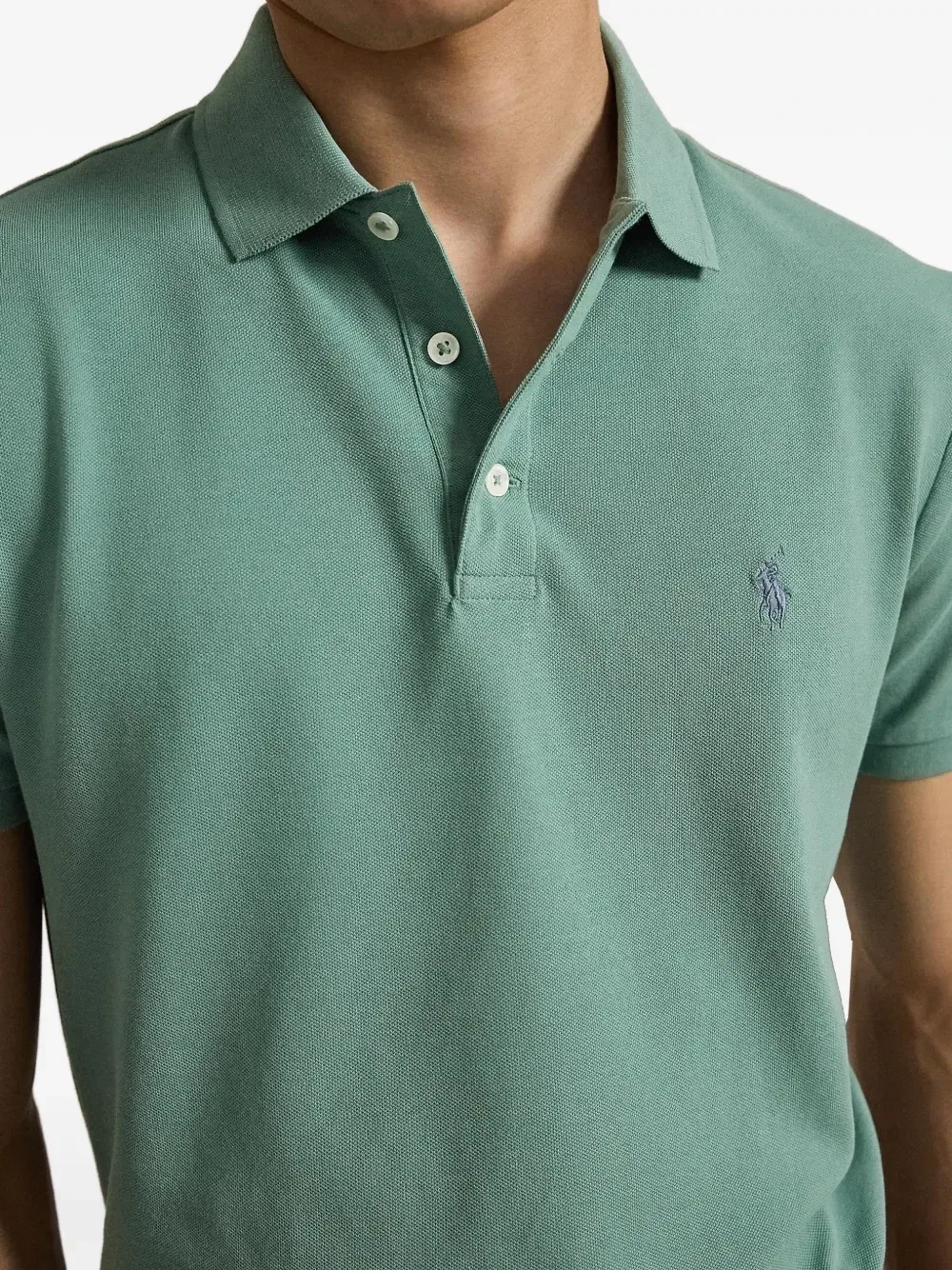 Поло из эластичной сетки по фигуре Custom Slim Fit Polo Ralph Lauren, зеленый — фото 4