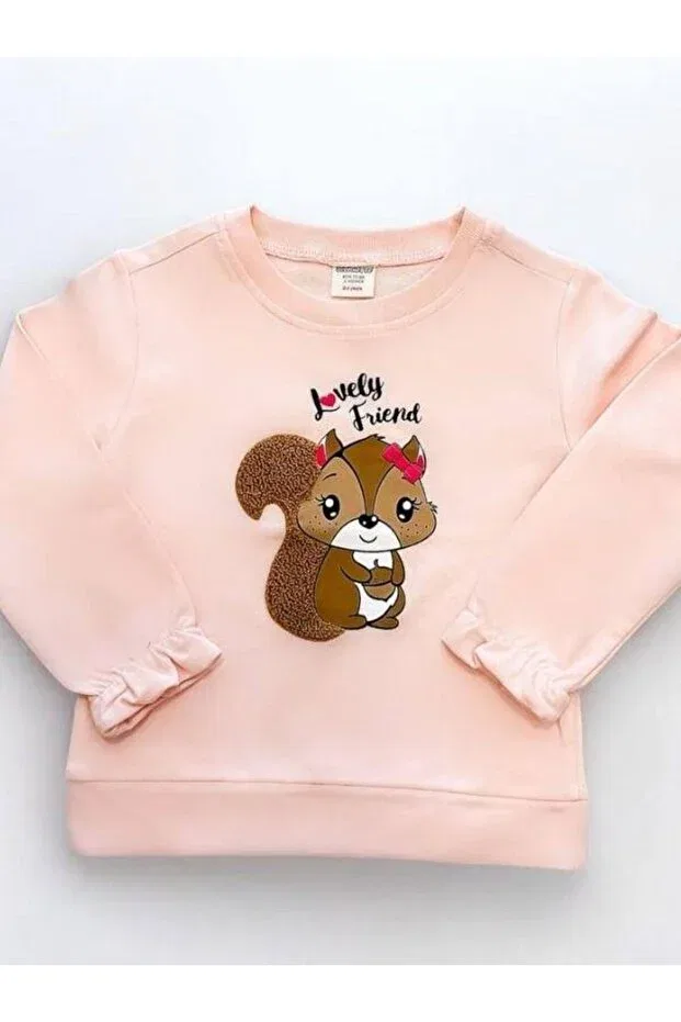 Детские свитшот для девочек с принтом Squirrel Embroidered Zekids, Powder — фото 2