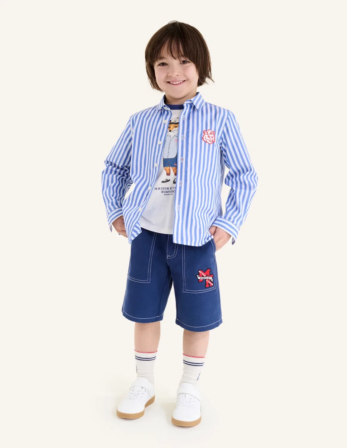 Рубашка хлопковая Tangui Bonpoint x Maison Kitsuné Bonpoint, синий — фото 4