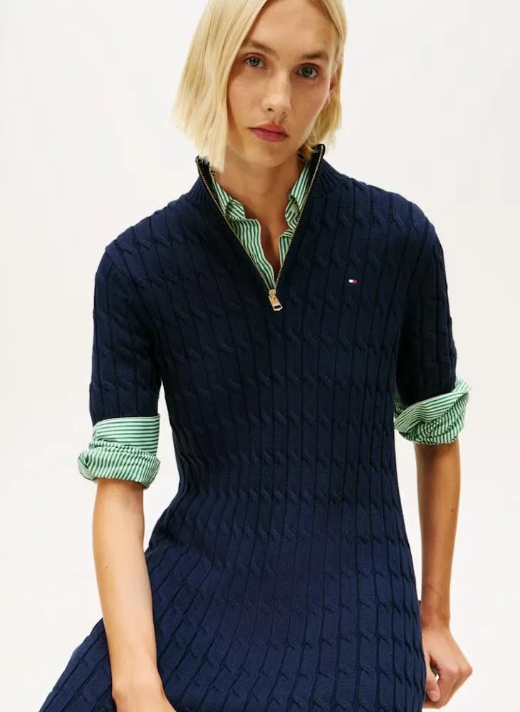 Платье-мини вязаное с коротким рукавом и полузамком Tommy Hilfiger, темно-синее — фото 4