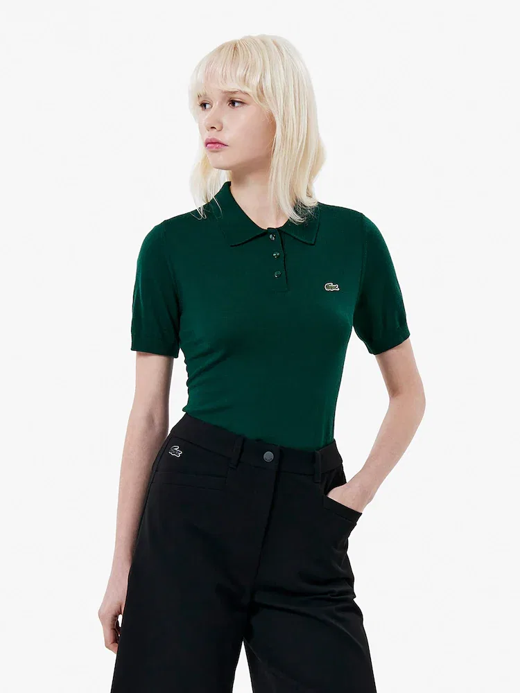 Пуловер женский LACOSTE Green, шерстяной, короткий рукав
