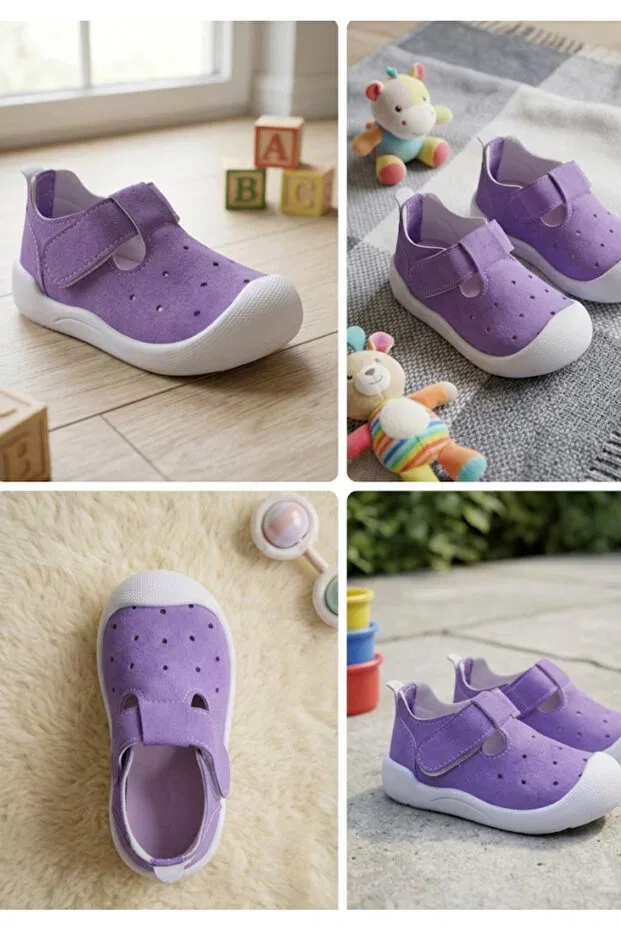 Детские туфли для девочек с ортопедической подошвой First Step Shoes Hızlı Al, Lilac-White-Solid — фото 3