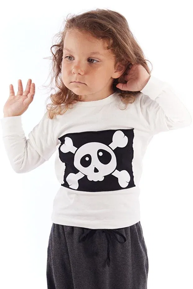 Детская футболка с длинным рукавом Baby Skull Patch Colorinas, Ecru — фото 2