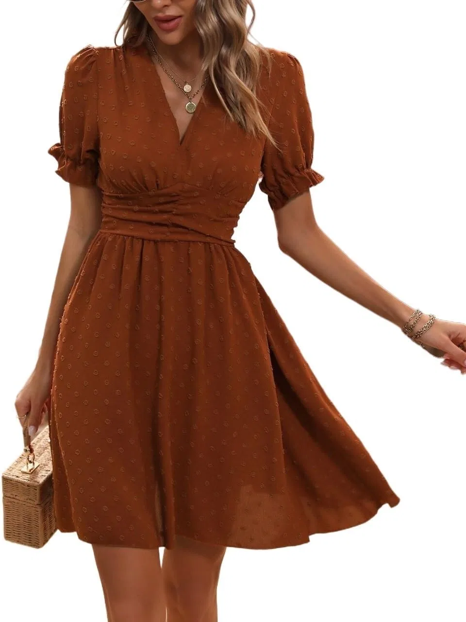 Женское летнее платье A-силуэта с воланами и рюшами Burnt Orange