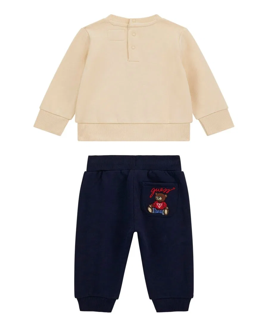 Комплект из лонгслива и брюк с принтом медведя GUESS, Sand/Navy — фото 2