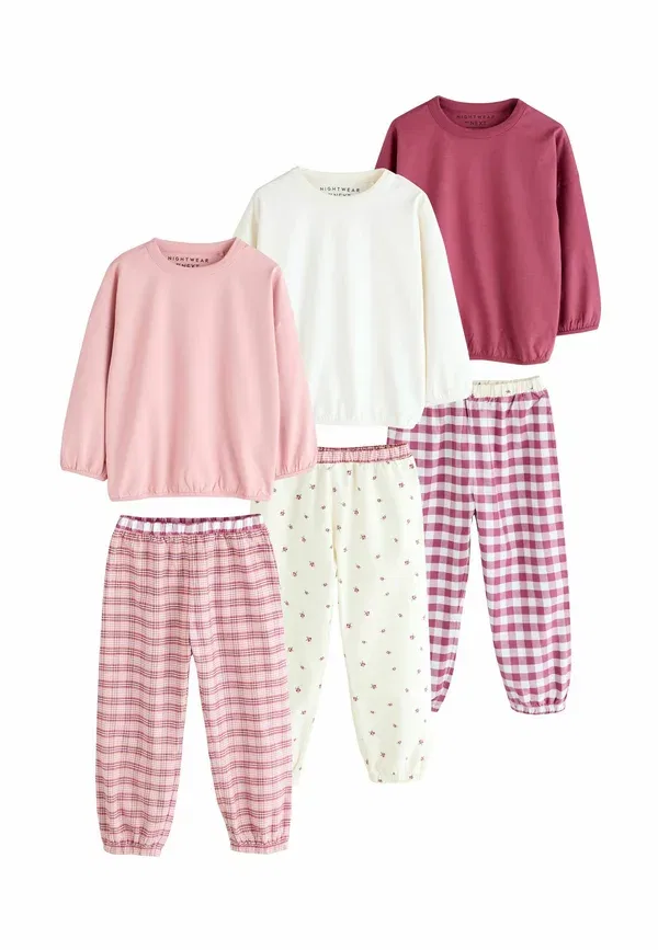 Комплект пижам из 3 предметов, хлопок, Regular fit - 3 pack set - pyjamas, Next, Pink Cream Check, розовый/кремовый