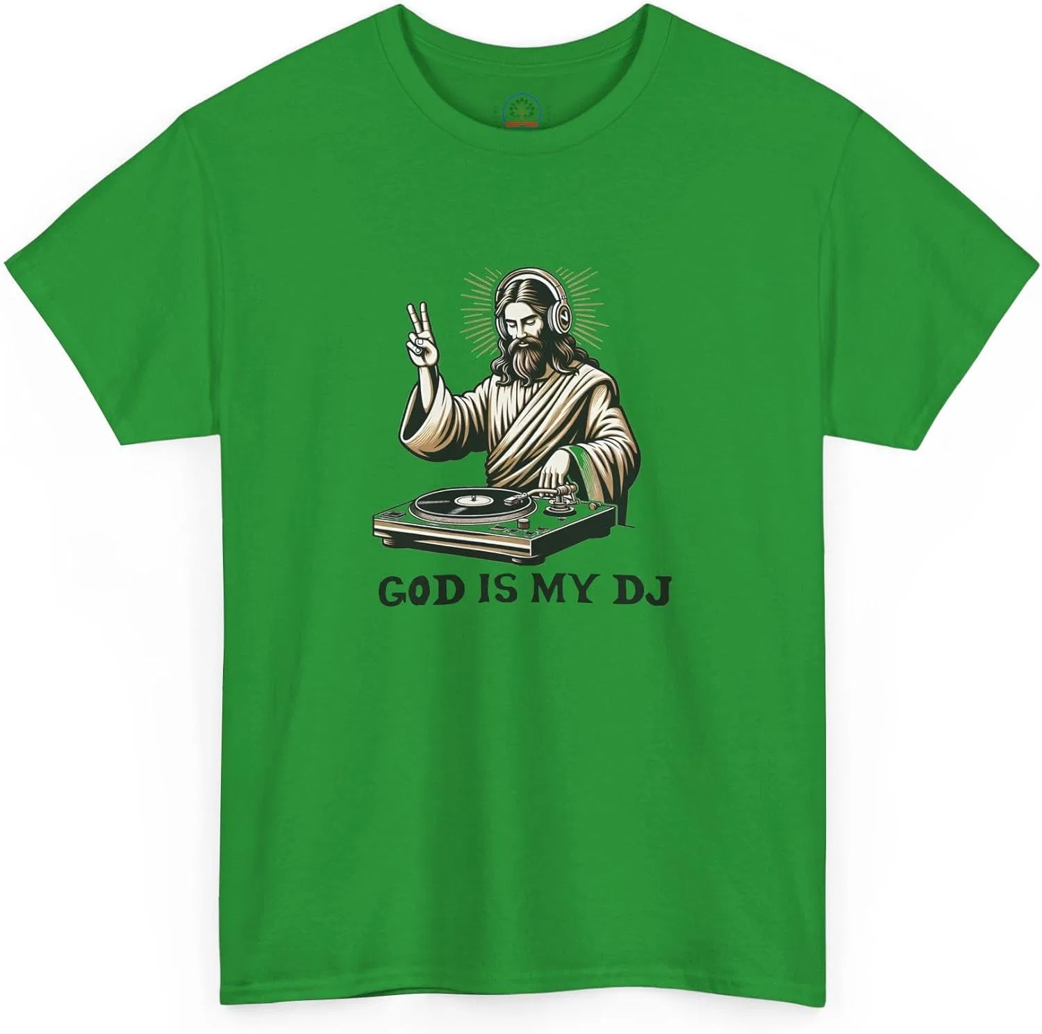 Мужская футболка God is My DJ, изумрудно-зелёный/зелёный — фото 3