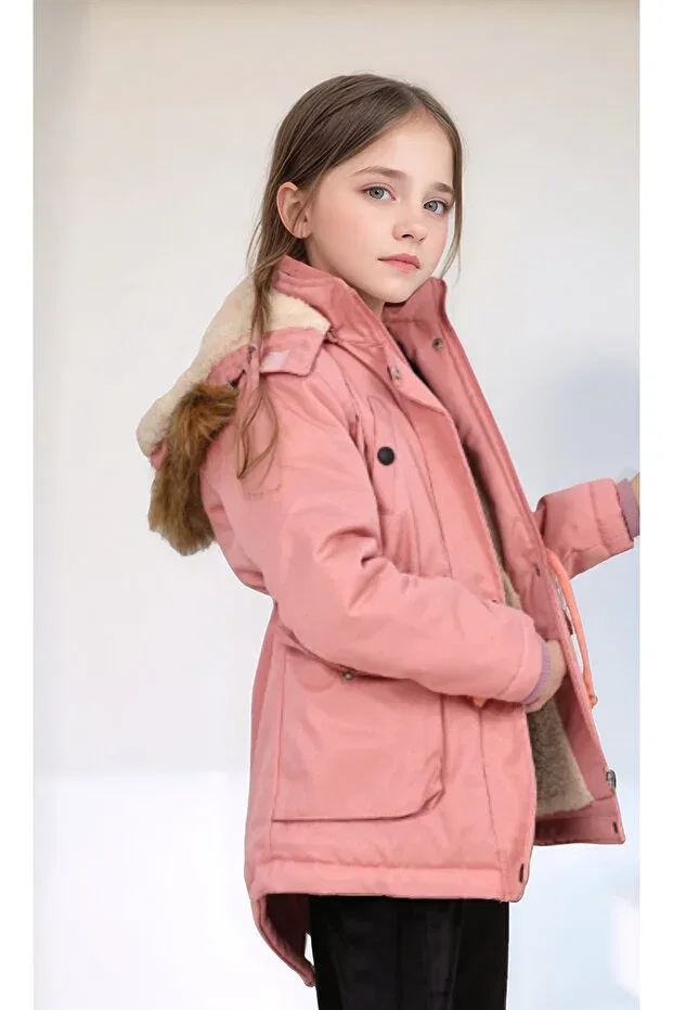 Детское пальто для девочек с капюшоном Child'S mont Kurak Tekstil, Pink — фото 3