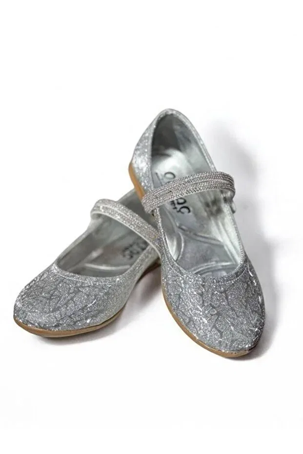 Детские балетки для девочек с блестящими камнями Zekids, Silver — фото 2