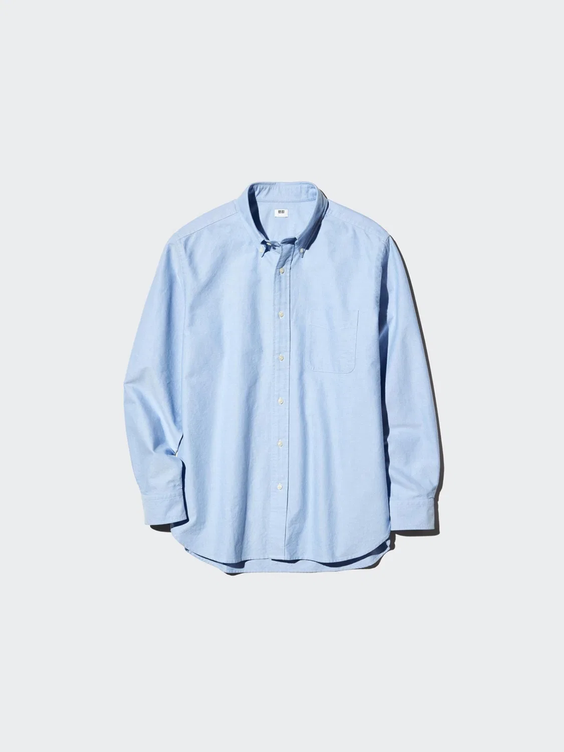 Рубашка из оксфордской ткани с длинным рукавом Uniqlo, голубая — фото 4