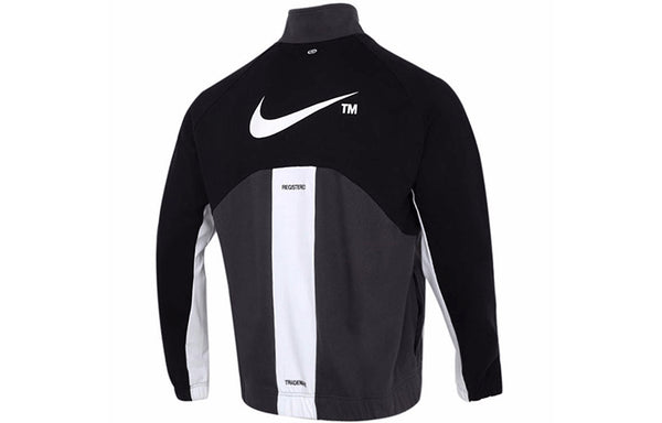 Куртка sportswear swoosh contrast color stitching knit stand collar logo jacket black Nike, черный — фото 2