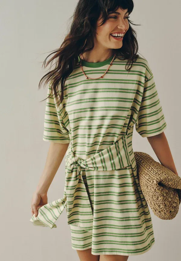 Платье-футболка хлопковое T-Shirt dress Next, Green Stripe, зеленый — фото 3