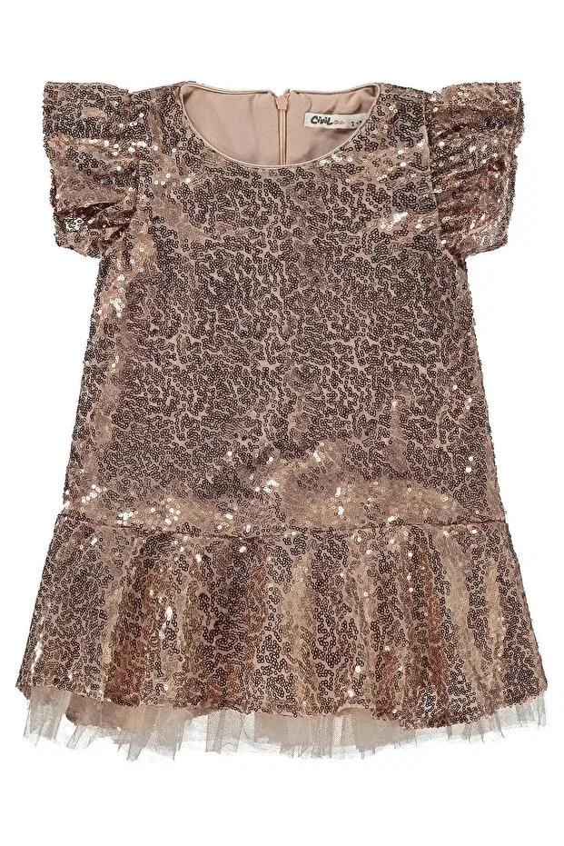 Детское платье для девочек с воланами Volan sleeve sequined dress Civil Girls, Powder