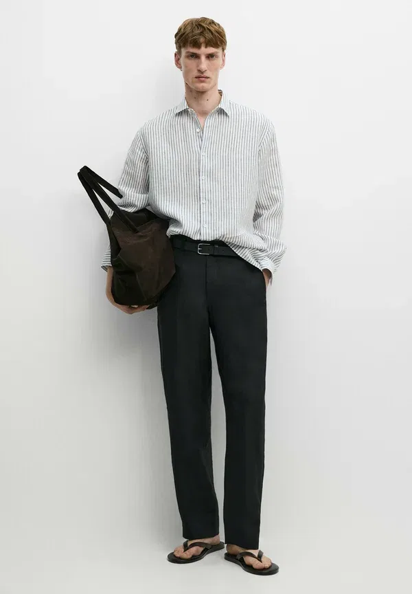 Рубашка из льна Striped Massimo Dutti, Mottled Dark Blue, темно-синий — фото 2