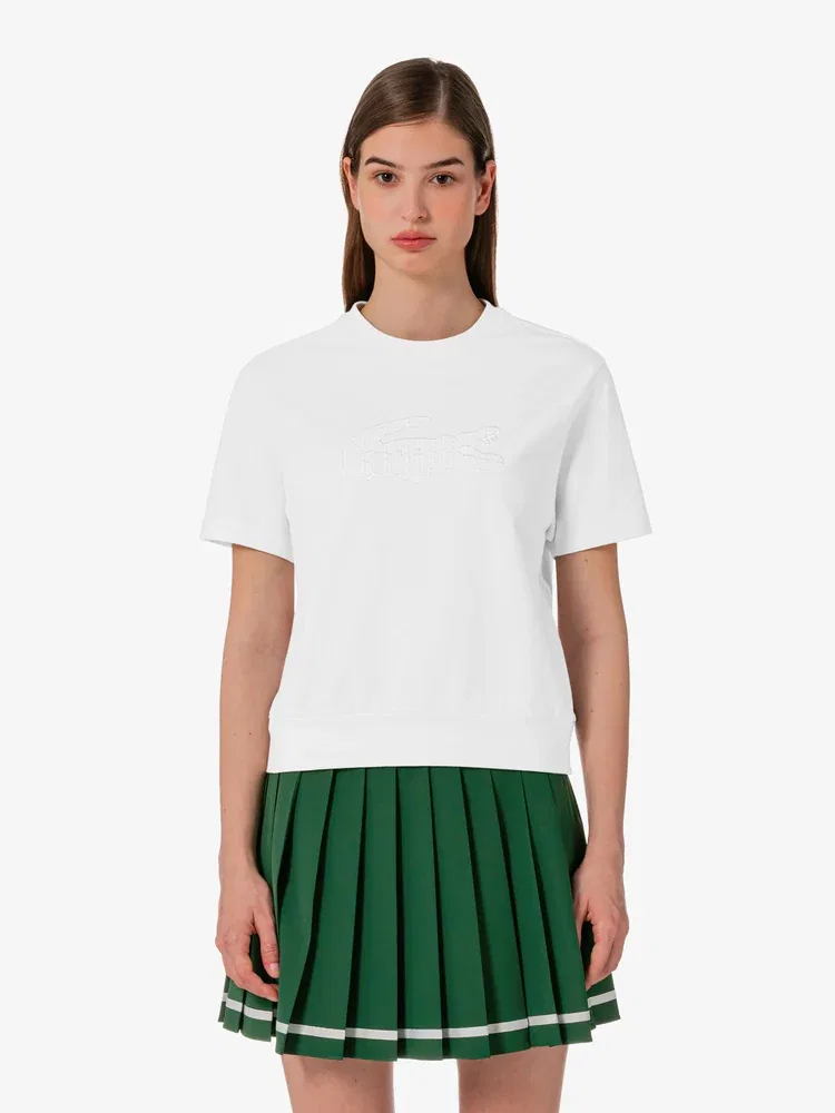 Футболка LACOSTE TF600E, с кружевным воротником, белая — фото 4