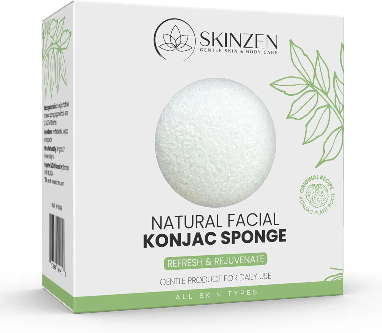 Конжаковая губка для лица Skinzen, White/Opulent Garden